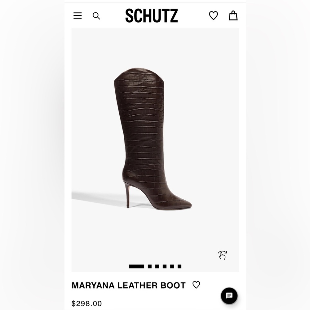 SCHUTZ Maryana Croc-Embossed Heeled Boots - Dark Brown size 8